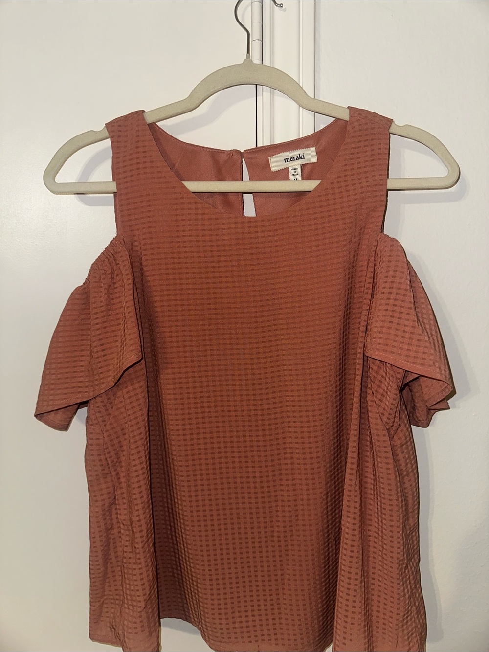 Meraki Dusty Rose Cold-Shoulder Textured Blouse